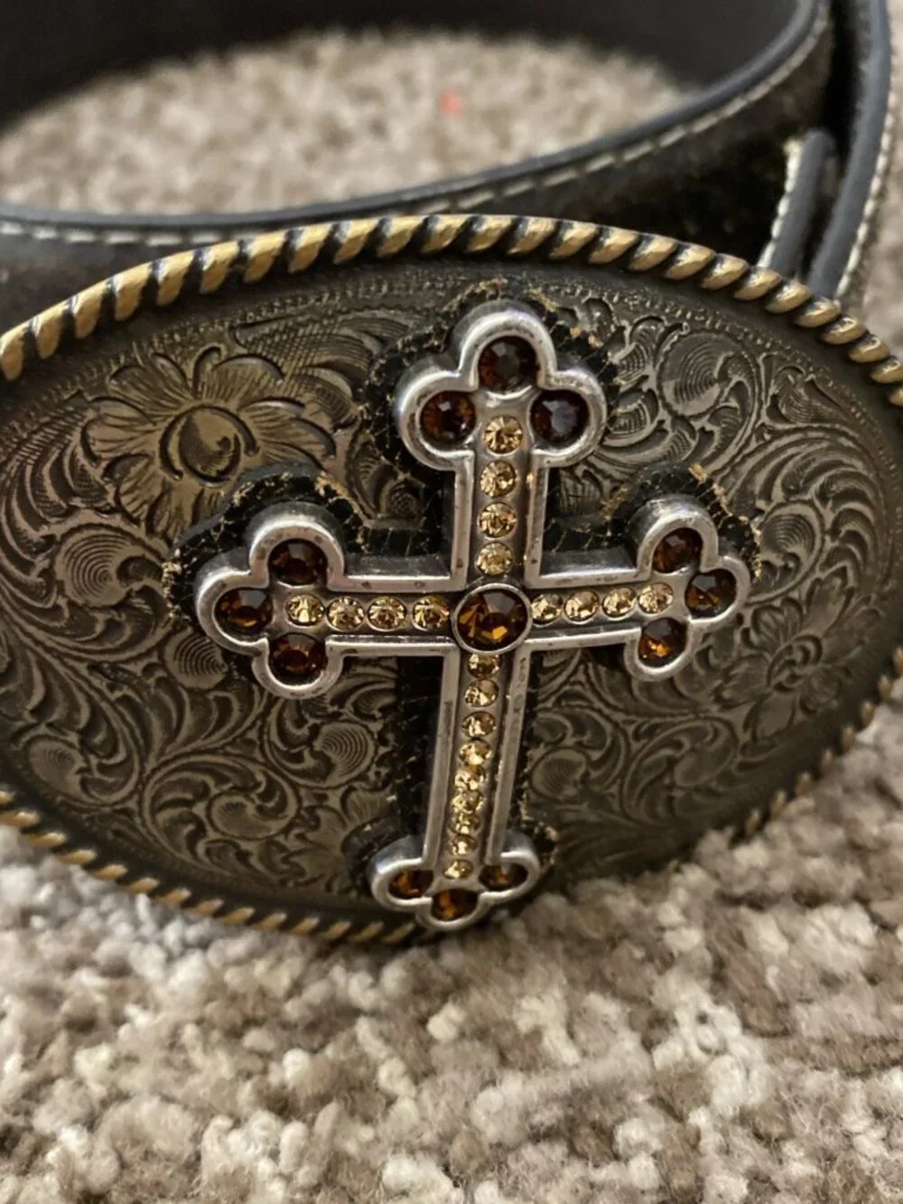 NOCONA 3444202 Women's Cross Vintage Crackle Buckle + Leather Belt Brown - Small
